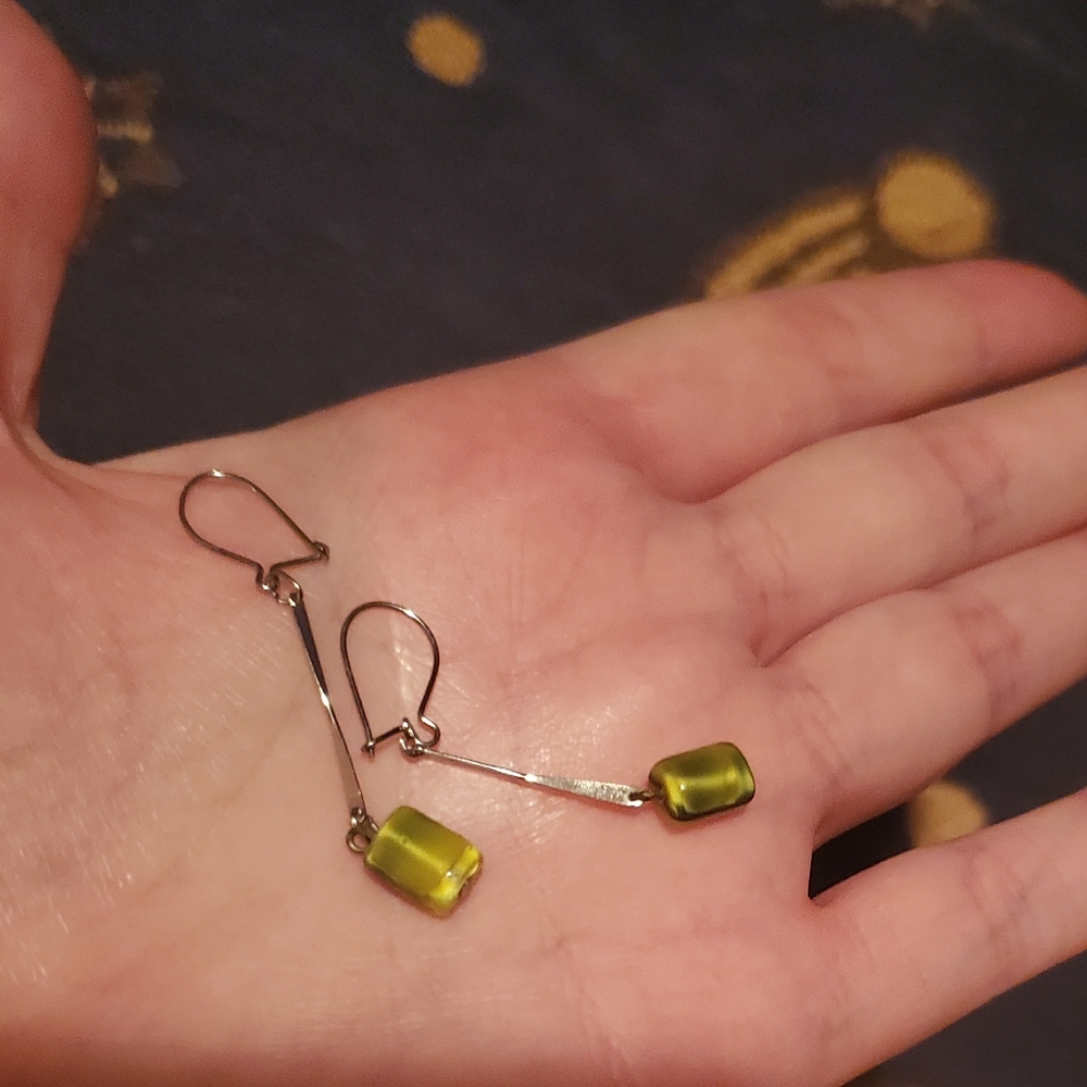 Vintage Moonglow Beaded Green Dangle Earrings